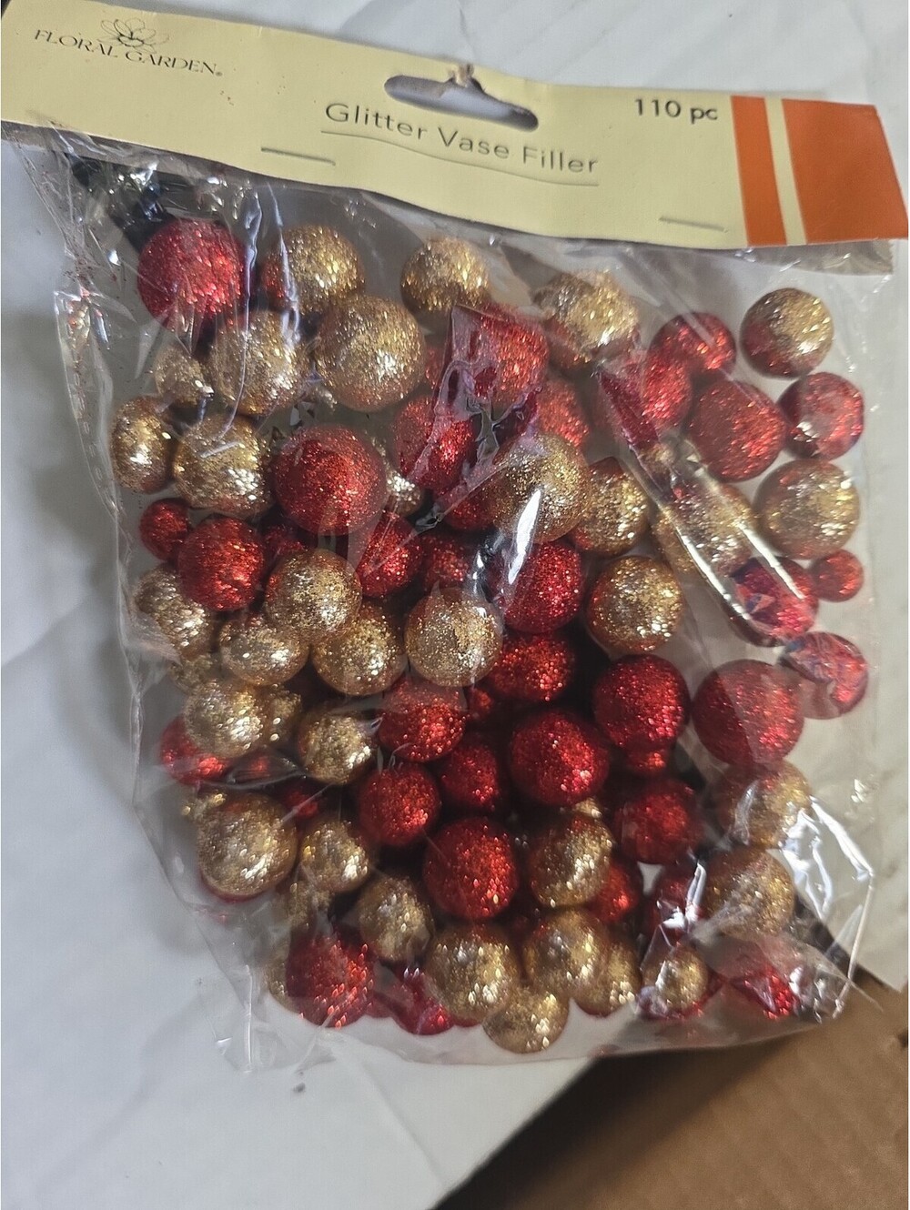 Christmas Vase Filler 110 GLITTER Styrofoam Balls Crafts Table Scatter ~Red Gold